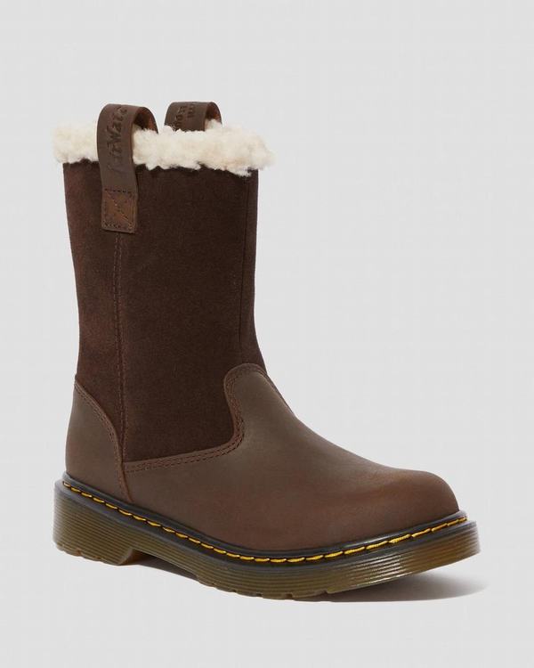 Dr Martens Dětské Kotníkové Boty Junior Fur-lined Juney Tmavě Hnědé, CZ-035926